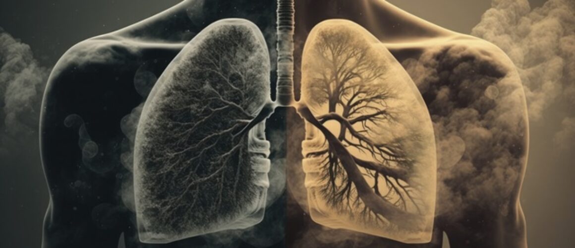 Lung disease frome smoking , air pollution on blue background, G